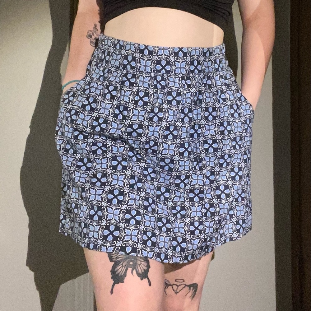 Blue Patterned Skirt with Pockets